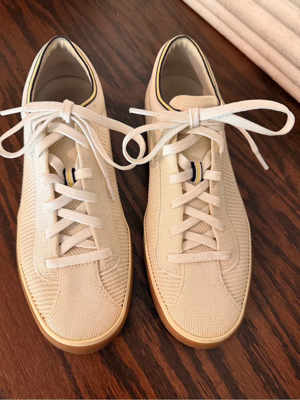 Rothy's Cream Knit Slip-On with Navy and Yellow Trim - Picture 2 of 7